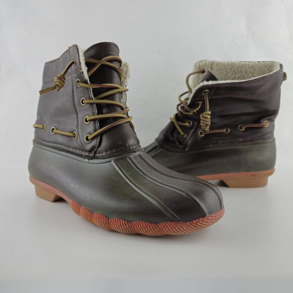 Seven7 Boots Womens 9 Rubber Duck Boots Faux Leather Sheepskin Lining - Picture 2 of 13